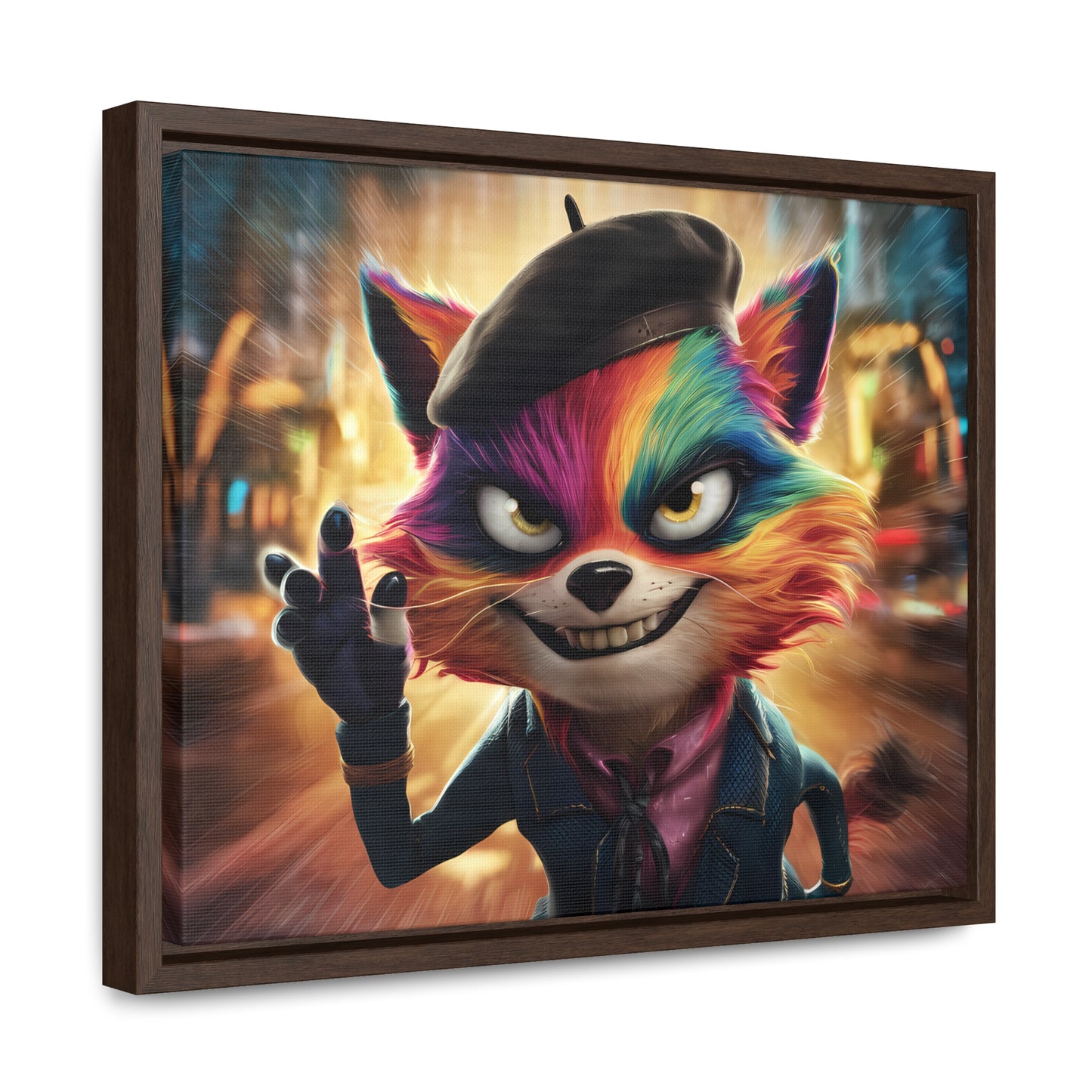 Feline Frenzy in the City Lights - Gallery Canvas Wraps, Horizontal Frame