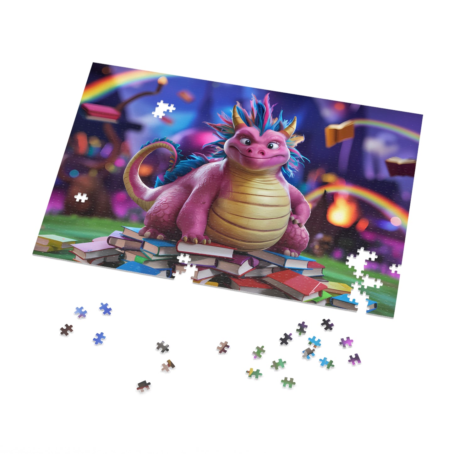 The Bookish Dragon's Enchanted Library - Jigsaw Puzzle (30, 110, 252, 500,1000-Piece)