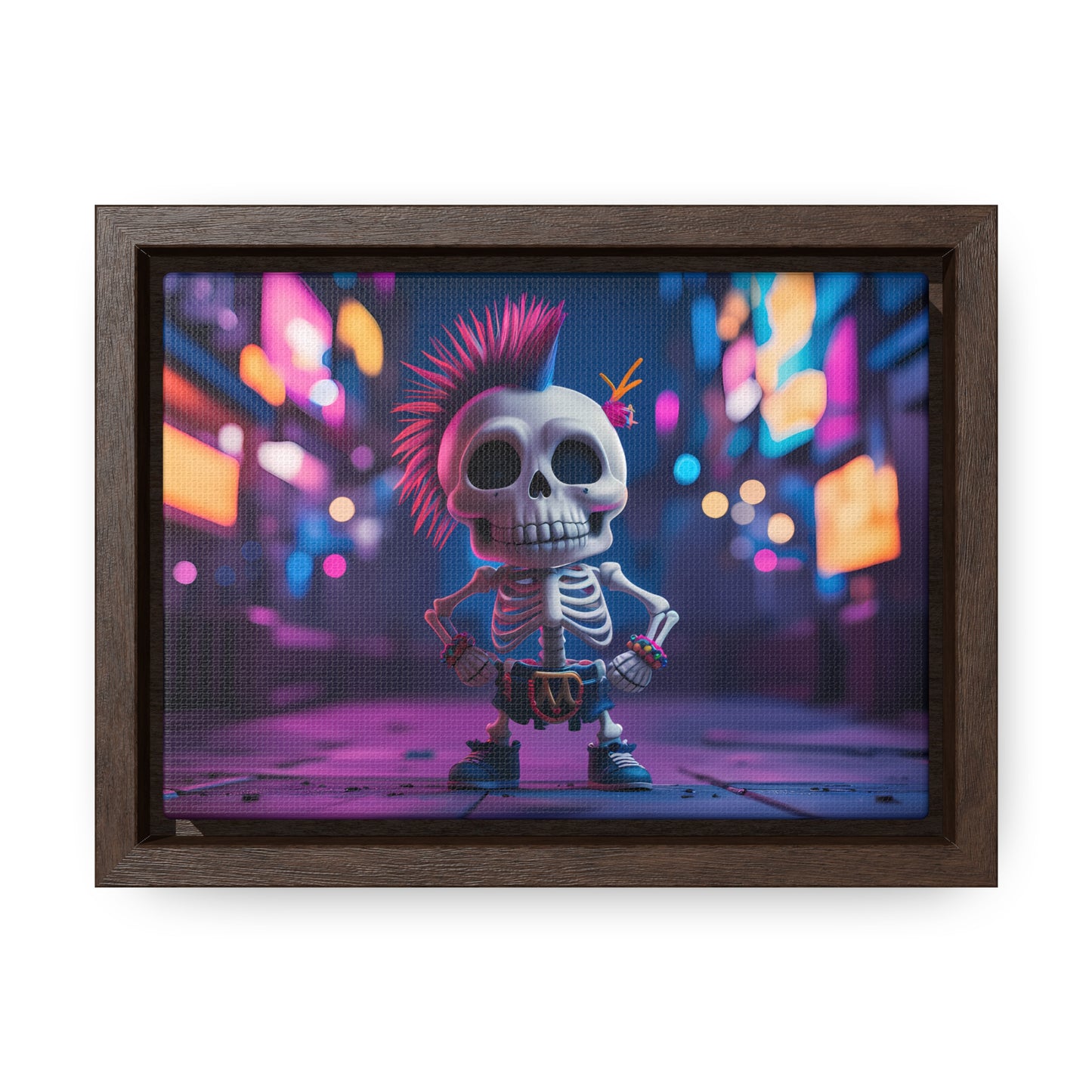 Punk Skeleton in Neon City - Gallery Canvas Wraps, Horizontal Frame