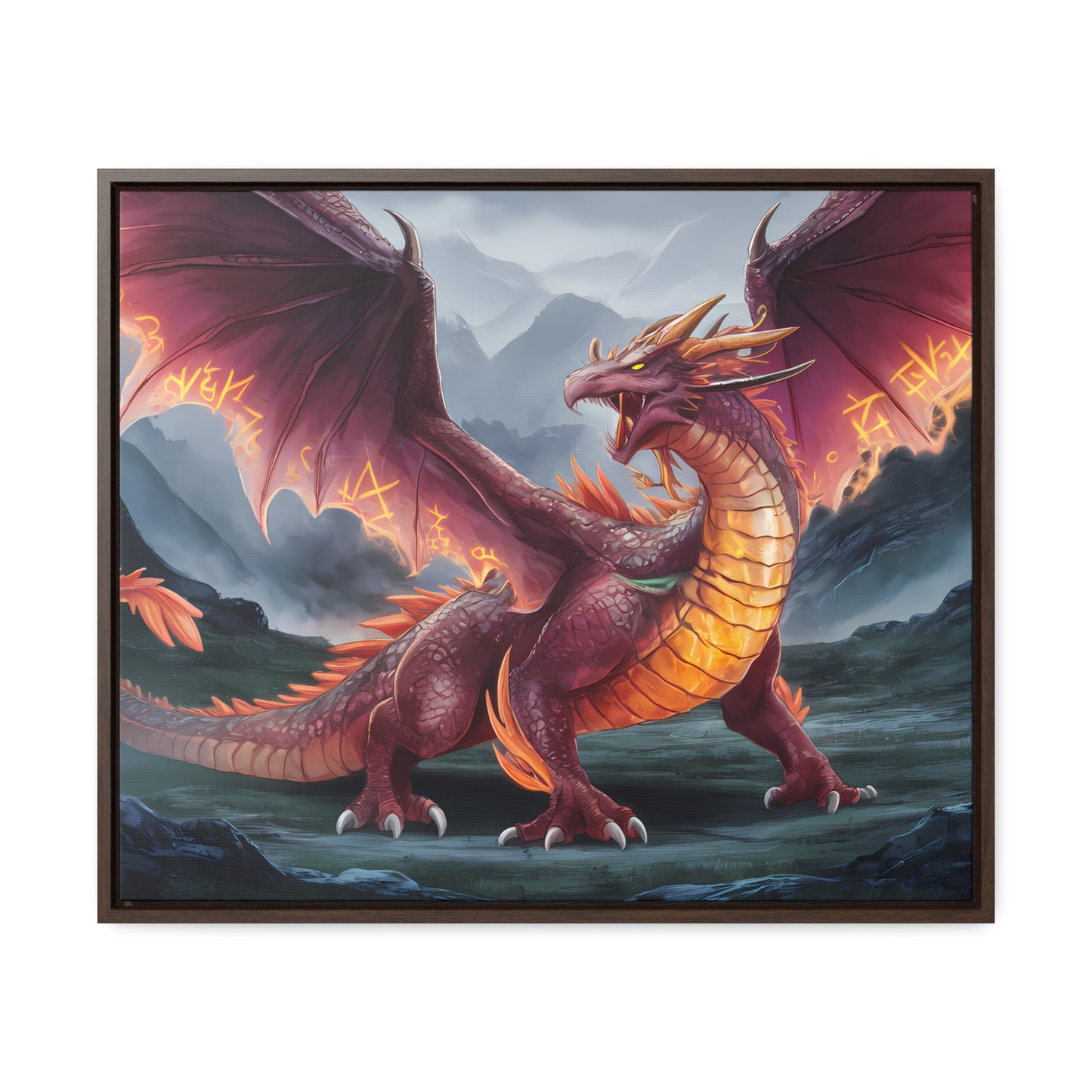 The Inferno Wyrm of the Ashen Peaks - Gallery Canvas Wraps, Horizontal Frame
