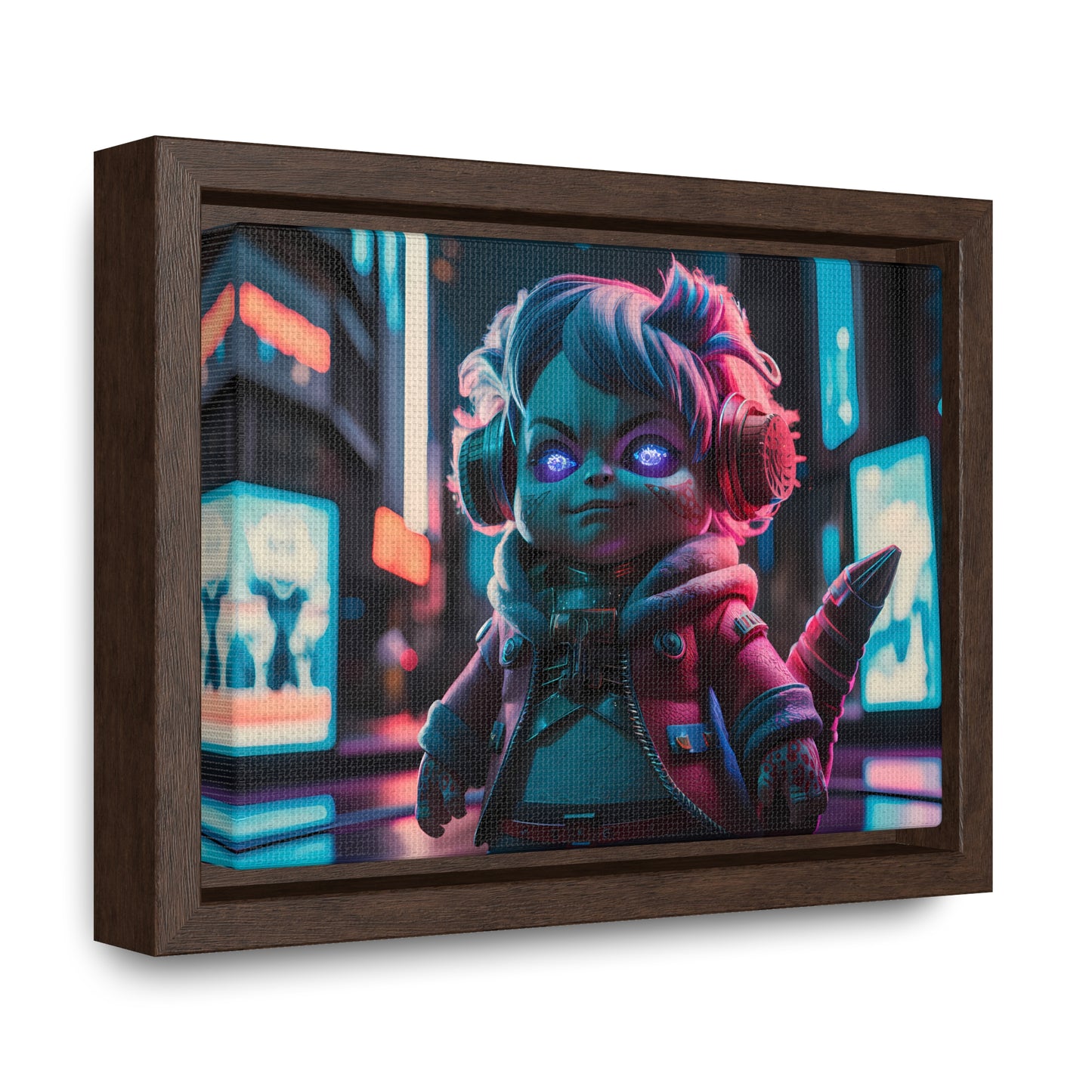 Neon Guardian in the Cyber City - Gallery Canvas Wraps, Horizontal Frame