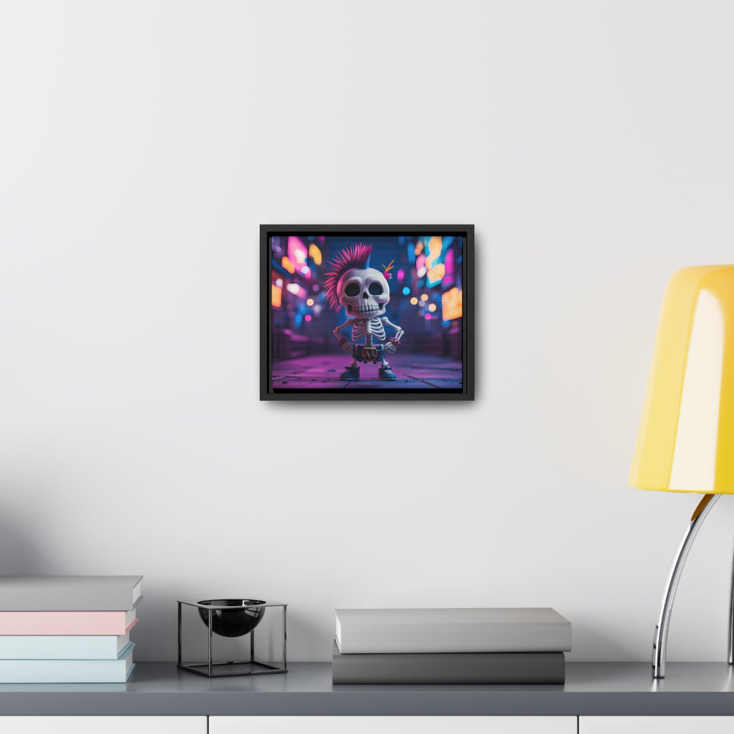 Punk Skeleton in Neon City - Gallery Canvas Wraps, Horizontal Frame