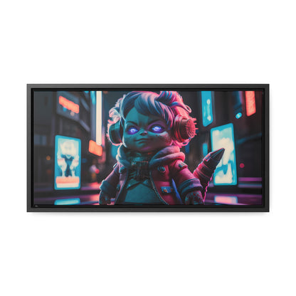 Neon Guardian in the Cyber City - Gallery Canvas Wraps, Horizontal Frame