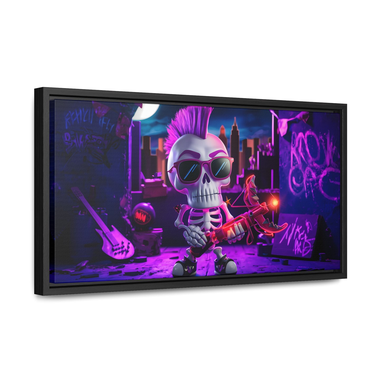 "Punk Rock Skeleton Warrior in Neon City" - Gallery Canvas Wraps, Horizontal Frame