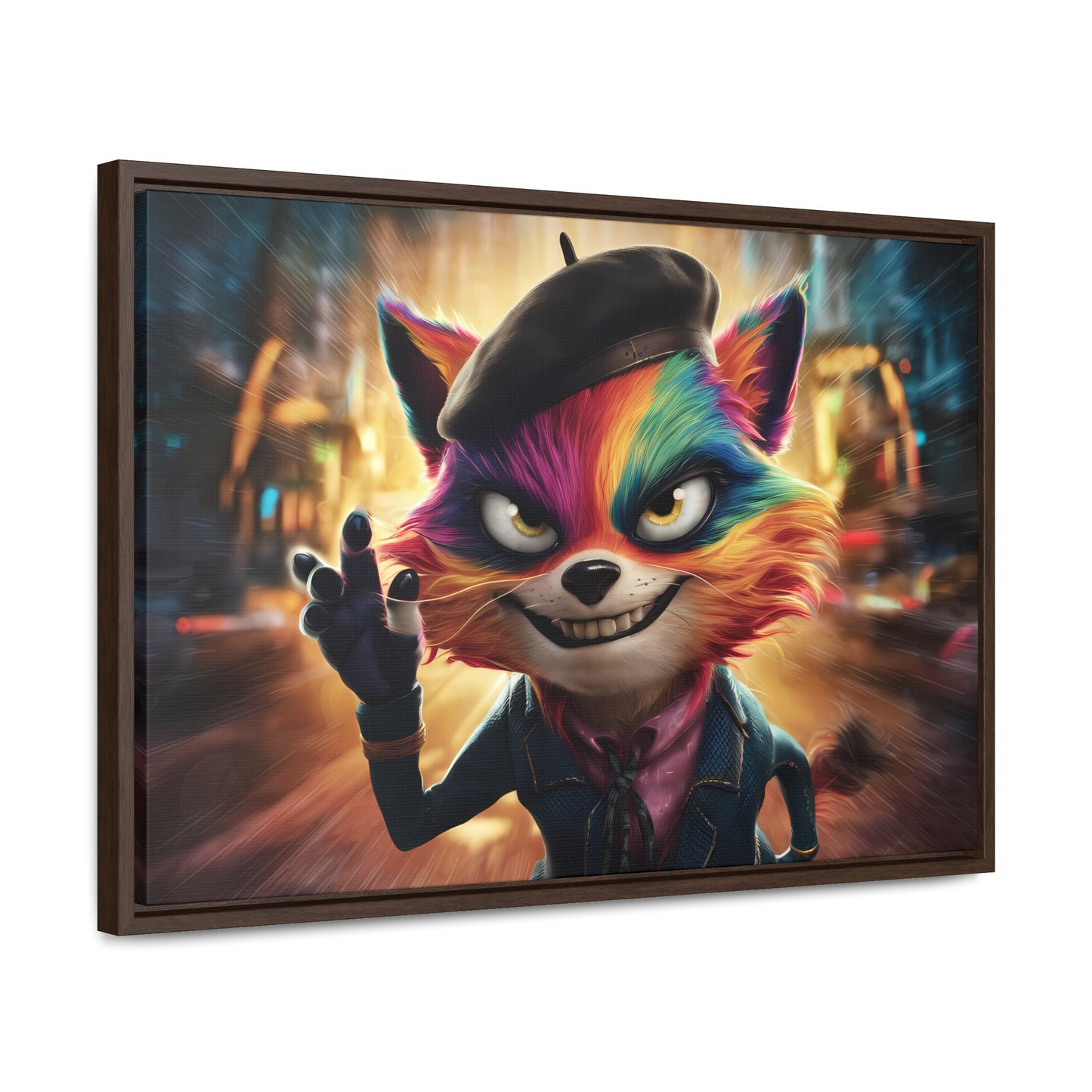 Feline Frenzy in the City Lights - Gallery Canvas Wraps, Horizontal Frame