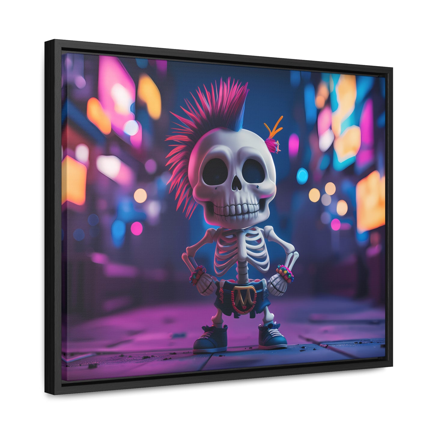 Punk Skeleton in Neon City - Gallery Canvas Wraps, Horizontal Frame
