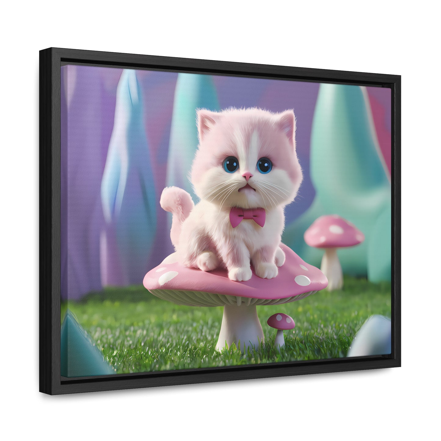 Whimsical Kitten on a Mushroom Throne - Gallery Canvas Wraps, Horizontal Frame
