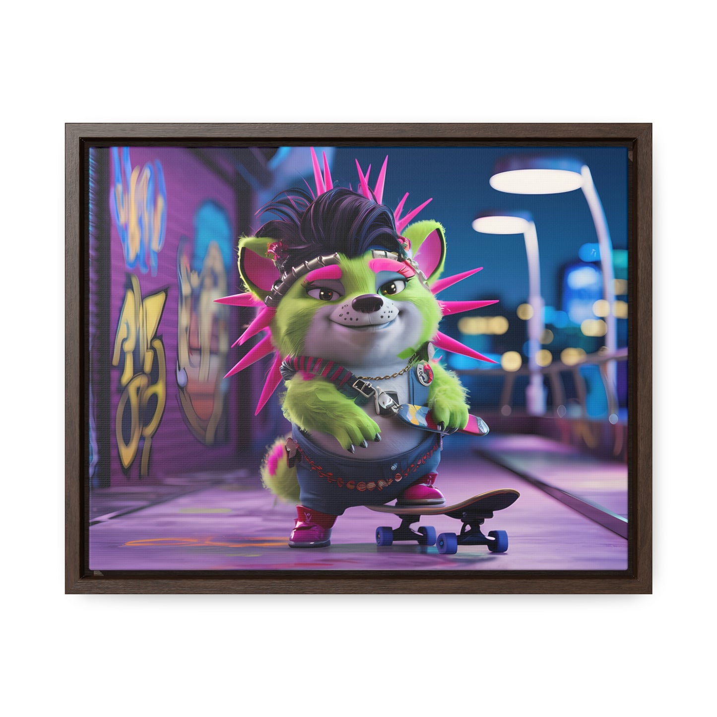 Punk Pup on a Neon Night - Gallery Canvas Wraps, Horizontal Frame