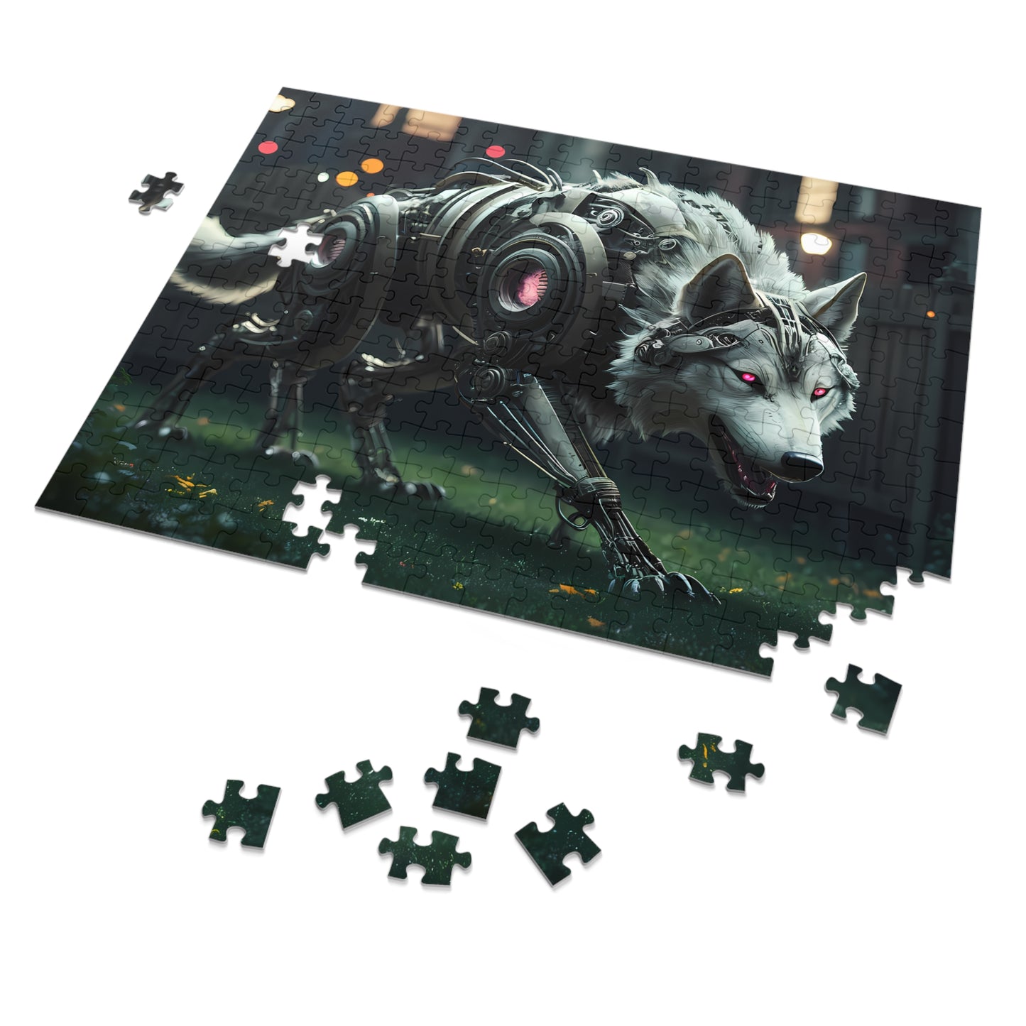 Cybernetic Alpha Wolf in the Urban Night - Jigsaw Puzzle (30, 110, 252, 500,1000-Piece)
