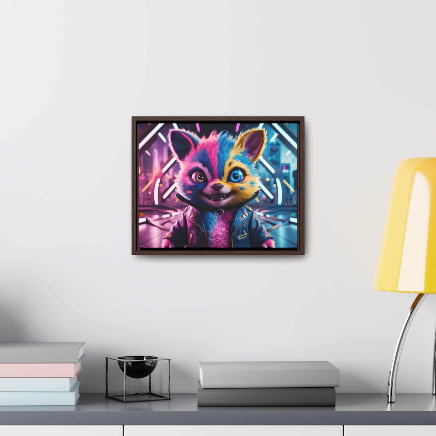 Neon Paws in the Cyber City - Gallery Canvas Wraps, Horizontal Frame