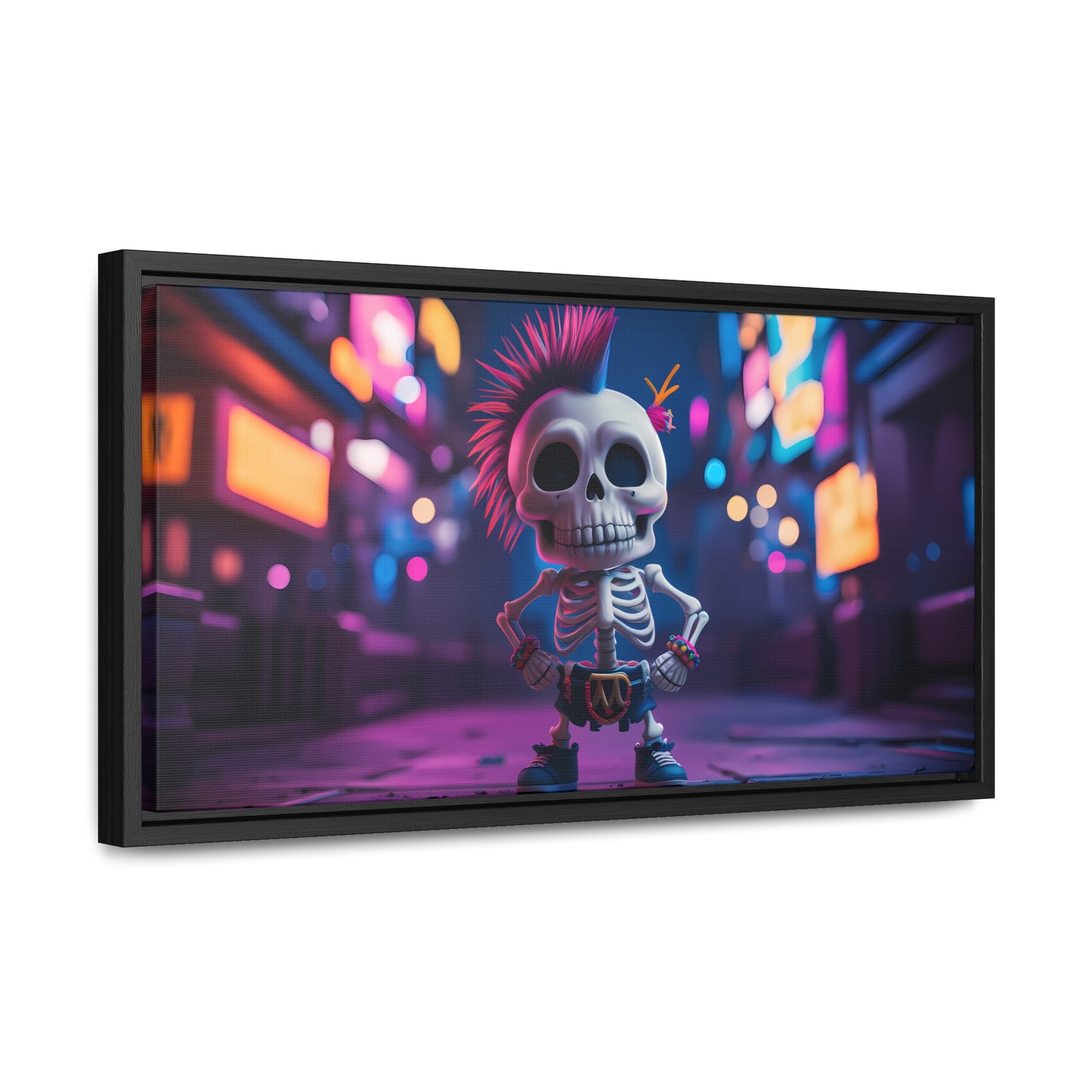 Punk Skeleton in Neon City - Gallery Canvas Wraps, Horizontal Frame