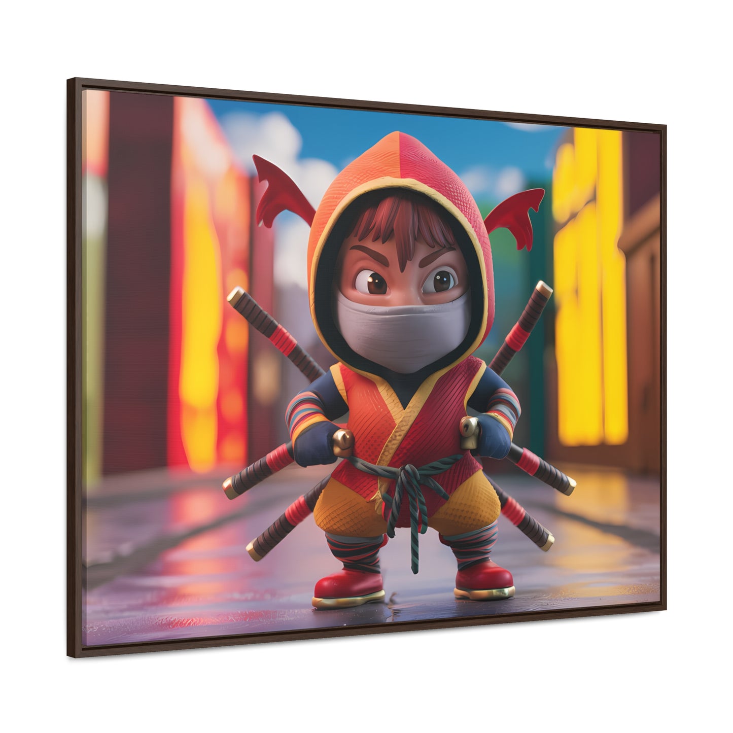 "Chibi Ninja Warrior in the City" - Gallery Canvas Wraps, Horizontal Frame