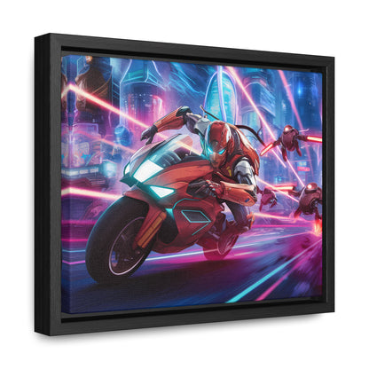 Neon Pursuit: Cyberbike Showdown - Gallery Canvas Wraps, Horizontal Frame