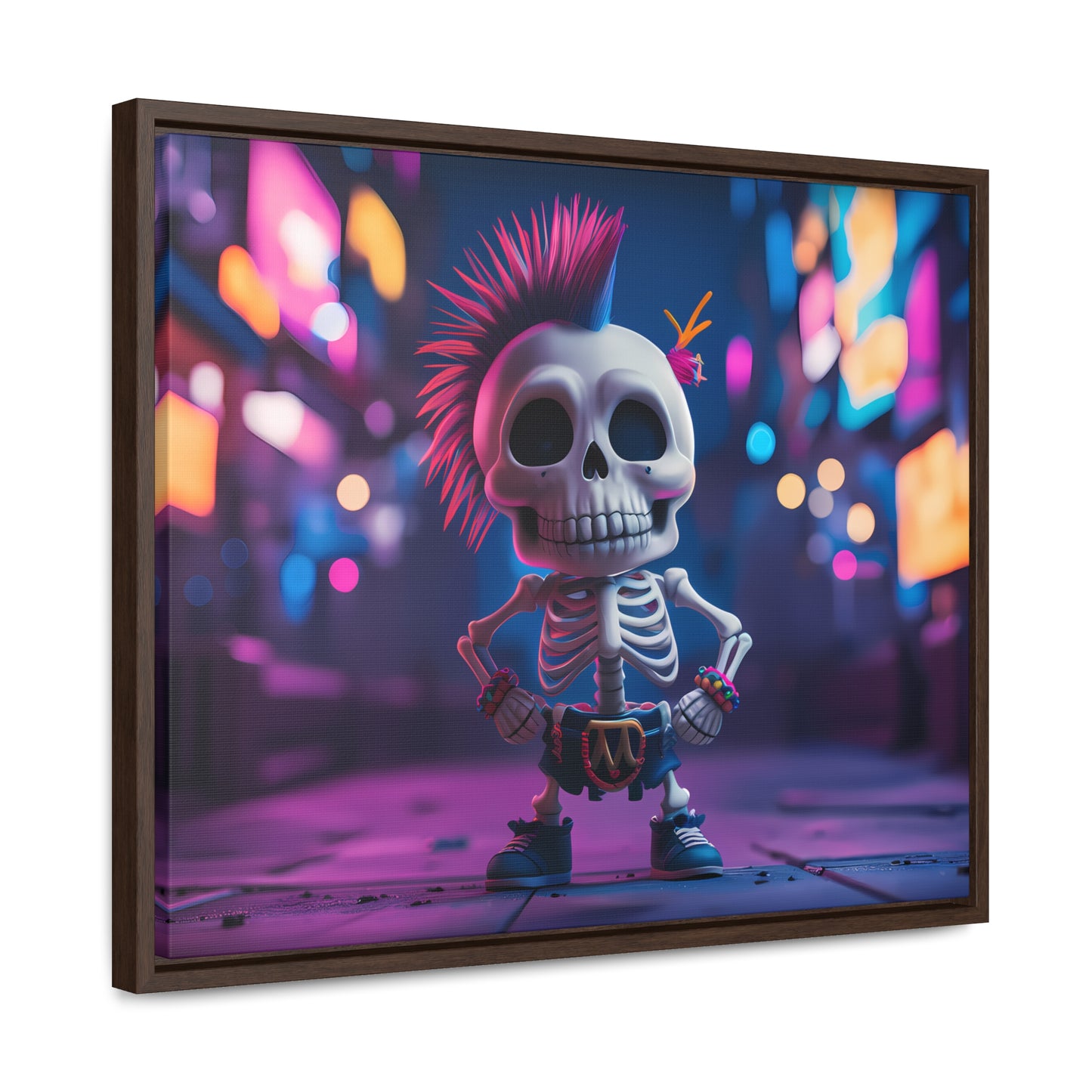 Punk Skeleton in Neon City - Gallery Canvas Wraps, Horizontal Frame