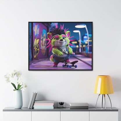 Punk Pup on a Neon Night - Gallery Canvas Wraps, Horizontal Frame
