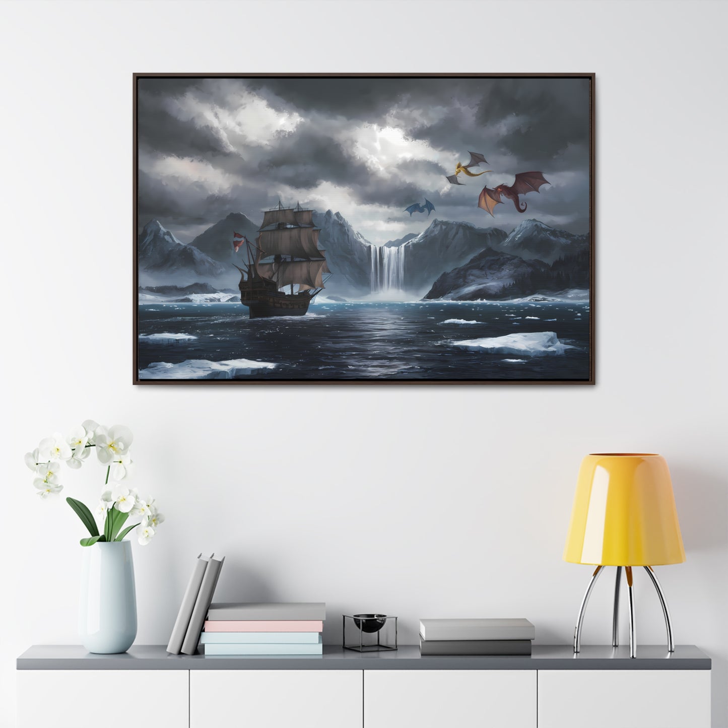 "The Voyage to Dragon's Fjord" - Gallery Canvas Wraps, Horizontal Frame