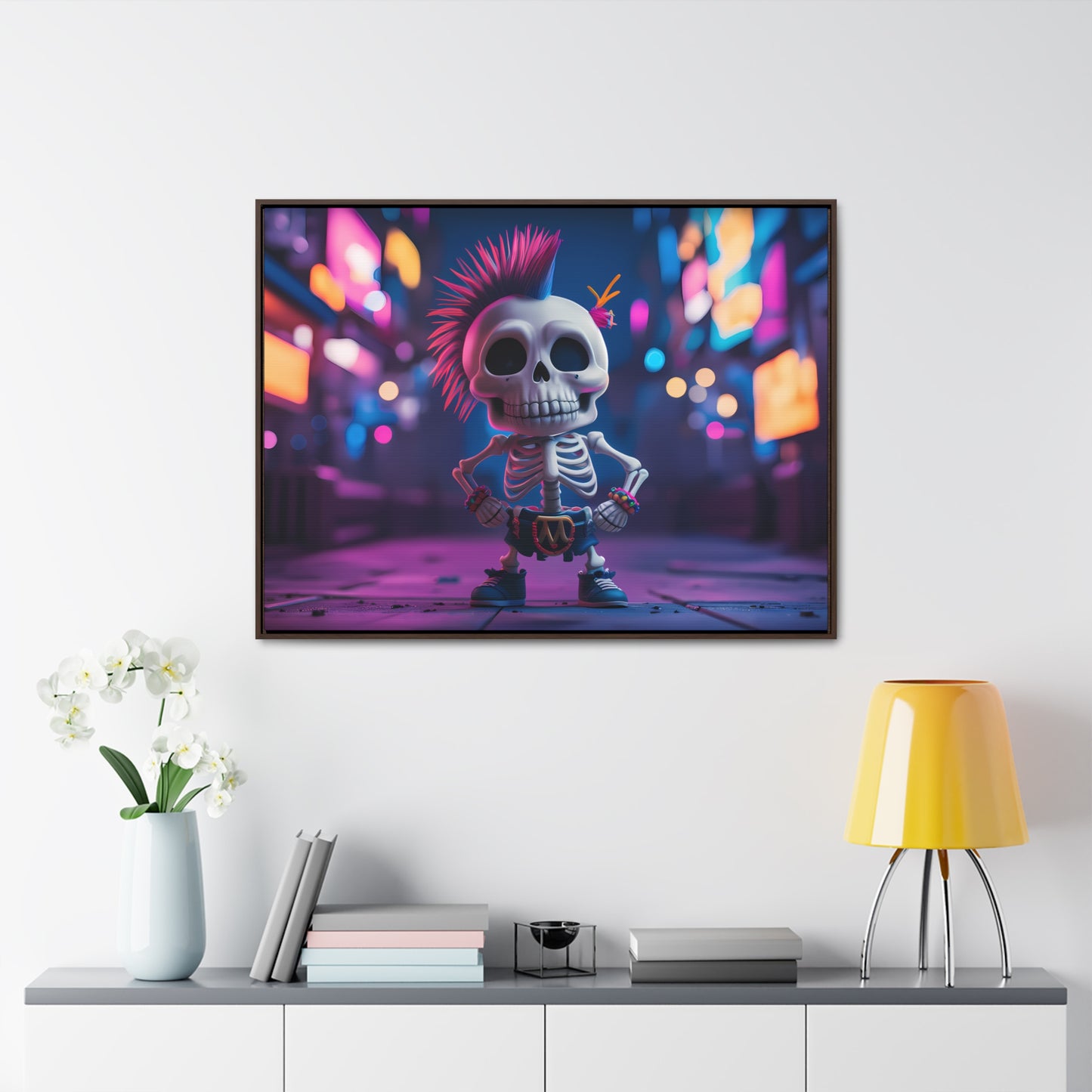 Punk Skeleton in Neon City - Gallery Canvas Wraps, Horizontal Frame