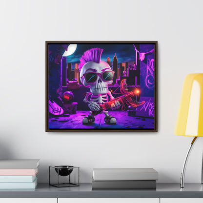 "Punk Rock Skeleton Warrior in Neon City" - Gallery Canvas Wraps, Horizontal Frame