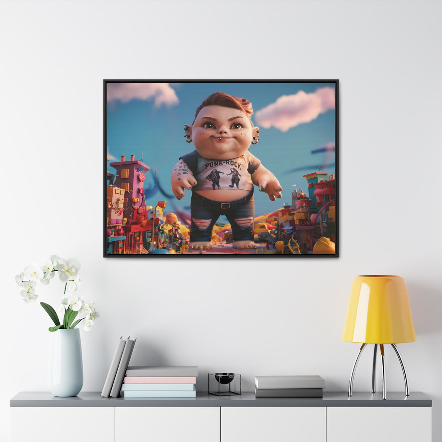 "Punk Rock Titan in Toy Town" - Gallery Canvas Wraps, Horizontal Frame