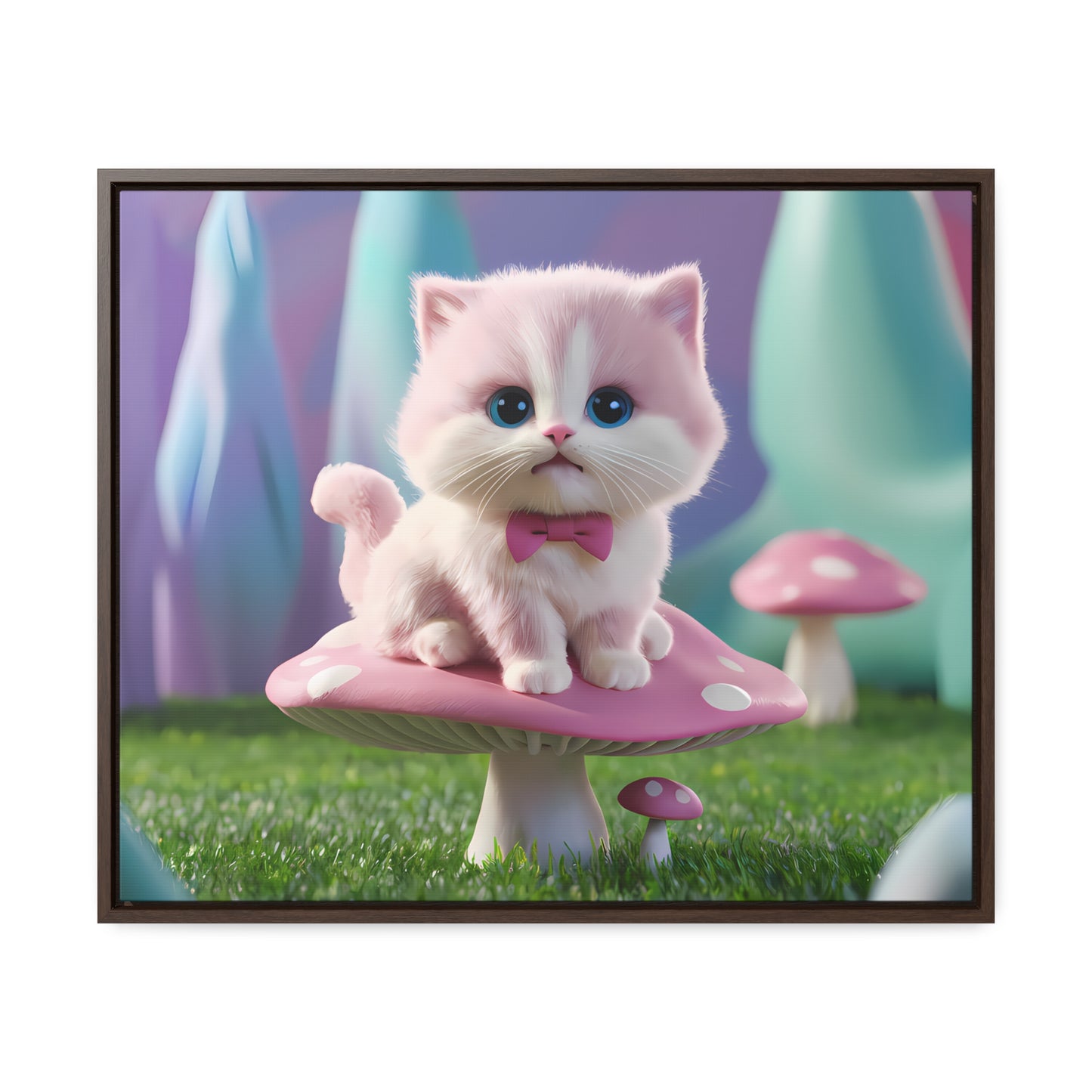 Whimsical Kitten on a Mushroom Throne - Gallery Canvas Wraps, Horizontal Frame