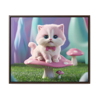 Whimsical Kitten on a Mushroom Throne - Gallery Canvas Wraps, Horizontal Frame