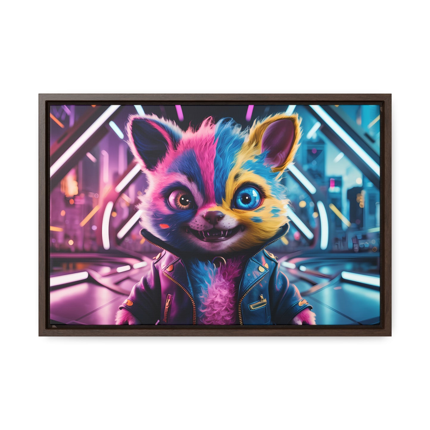 Neon Paws in the Cyber City - Gallery Canvas Wraps, Horizontal Frame
