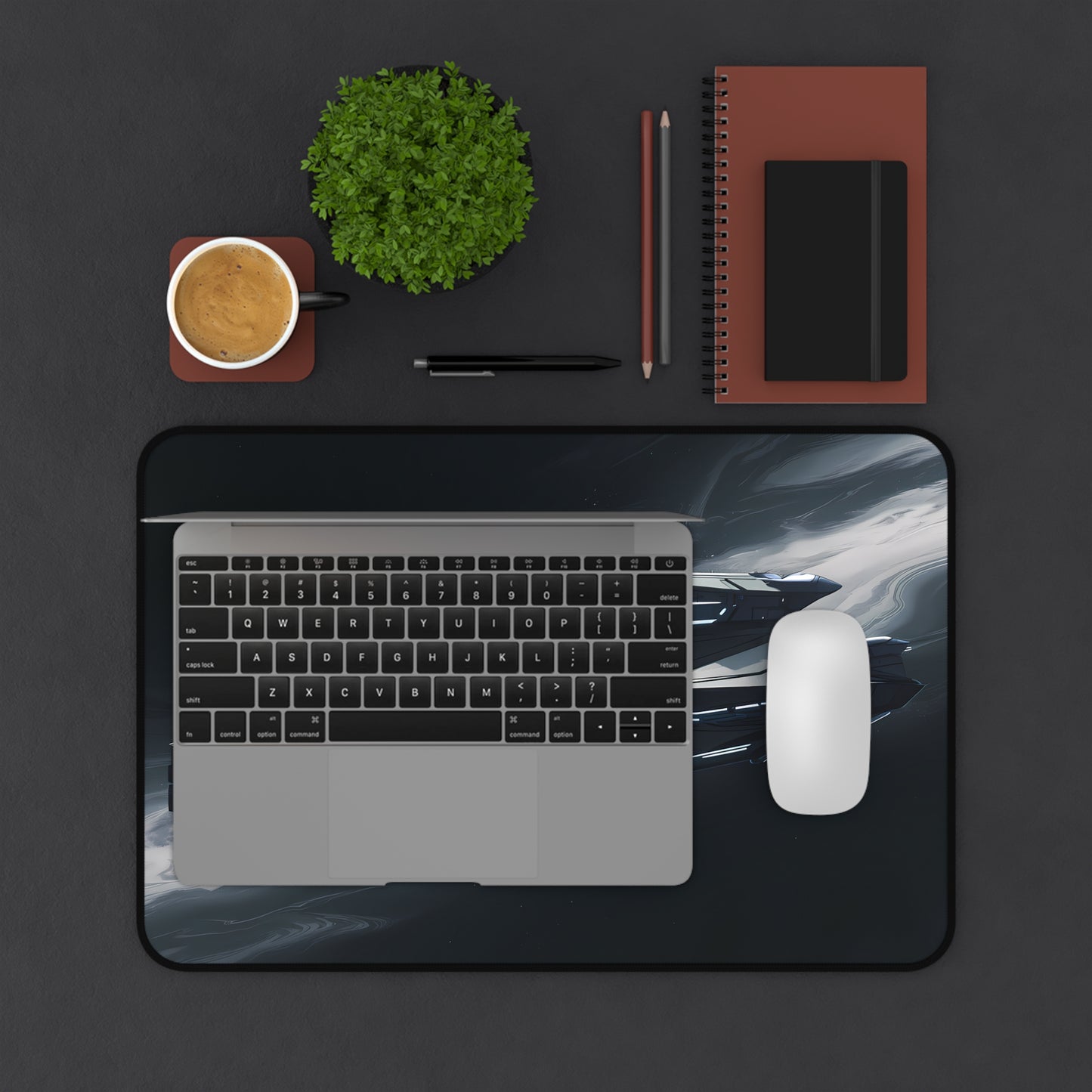 Gray Space Ship - Desk Mat