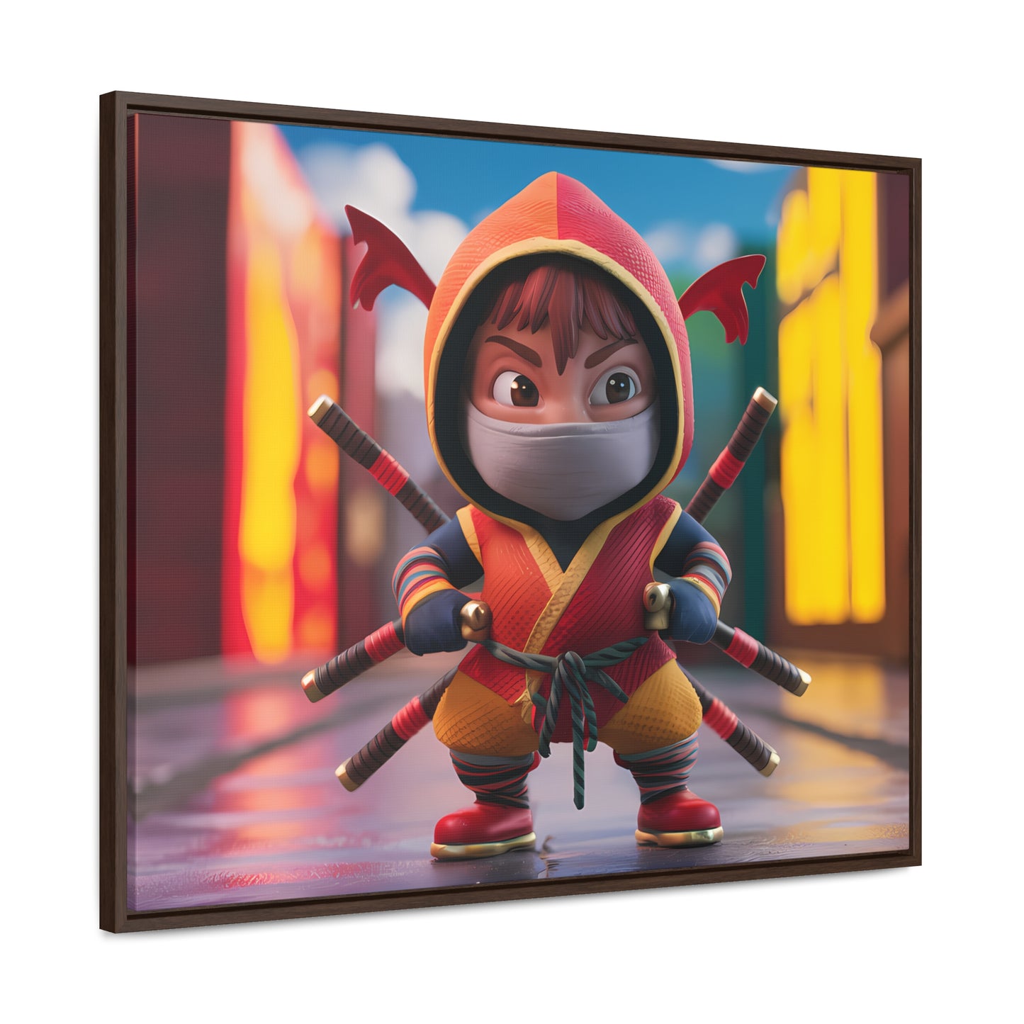 "Chibi Ninja Warrior in the City" - Gallery Canvas Wraps, Horizontal Frame