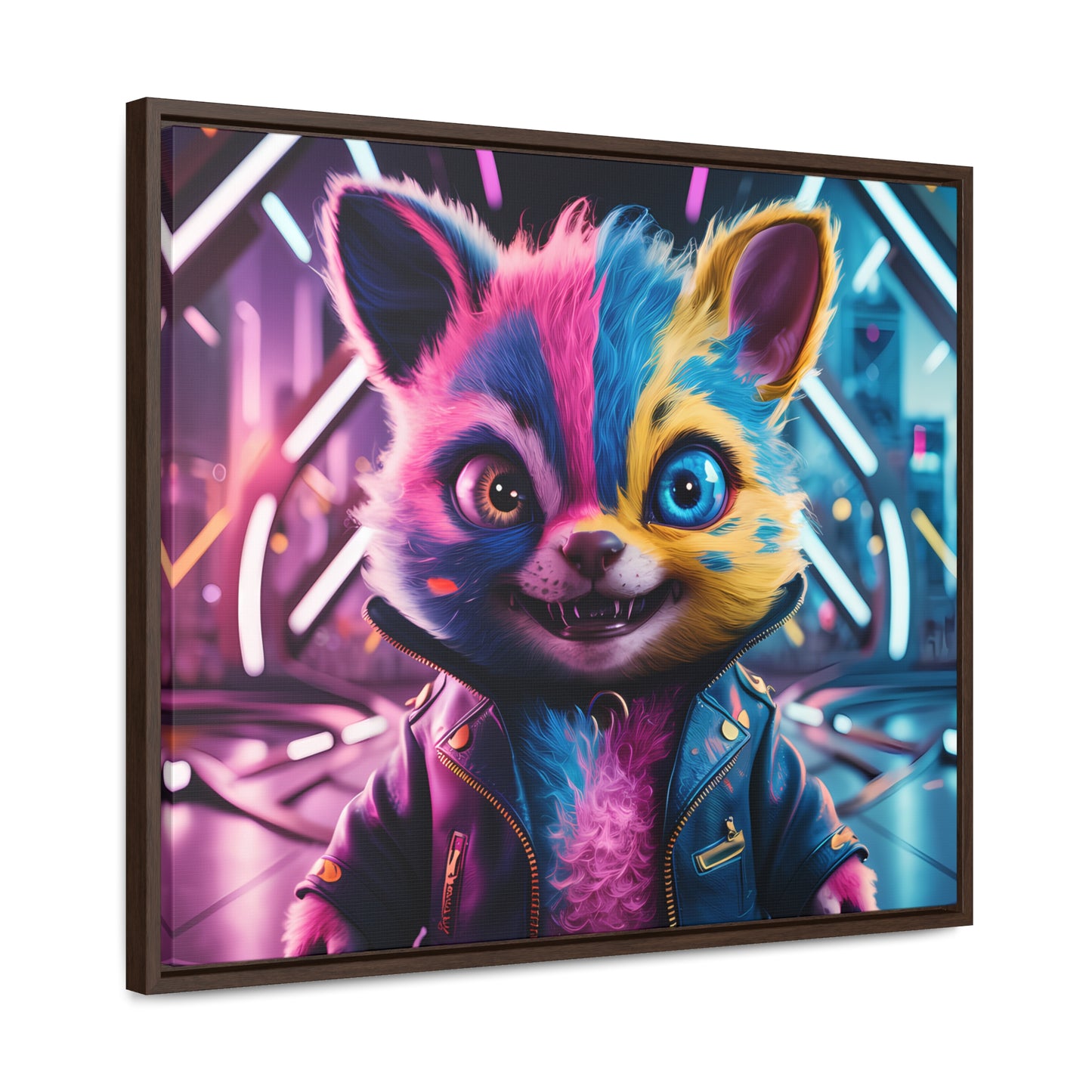 Neon Paws in the Cyber City - Gallery Canvas Wraps, Horizontal Frame