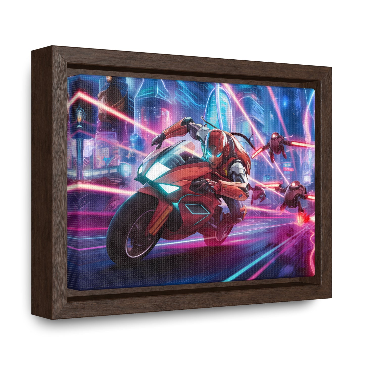 Neon Pursuit: Cyberbike Showdown - Gallery Canvas Wraps, Horizontal Frame