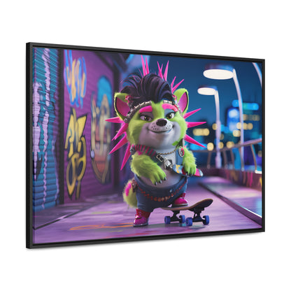 Punk Pup on a Neon Night - Gallery Canvas Wraps, Horizontal Frame