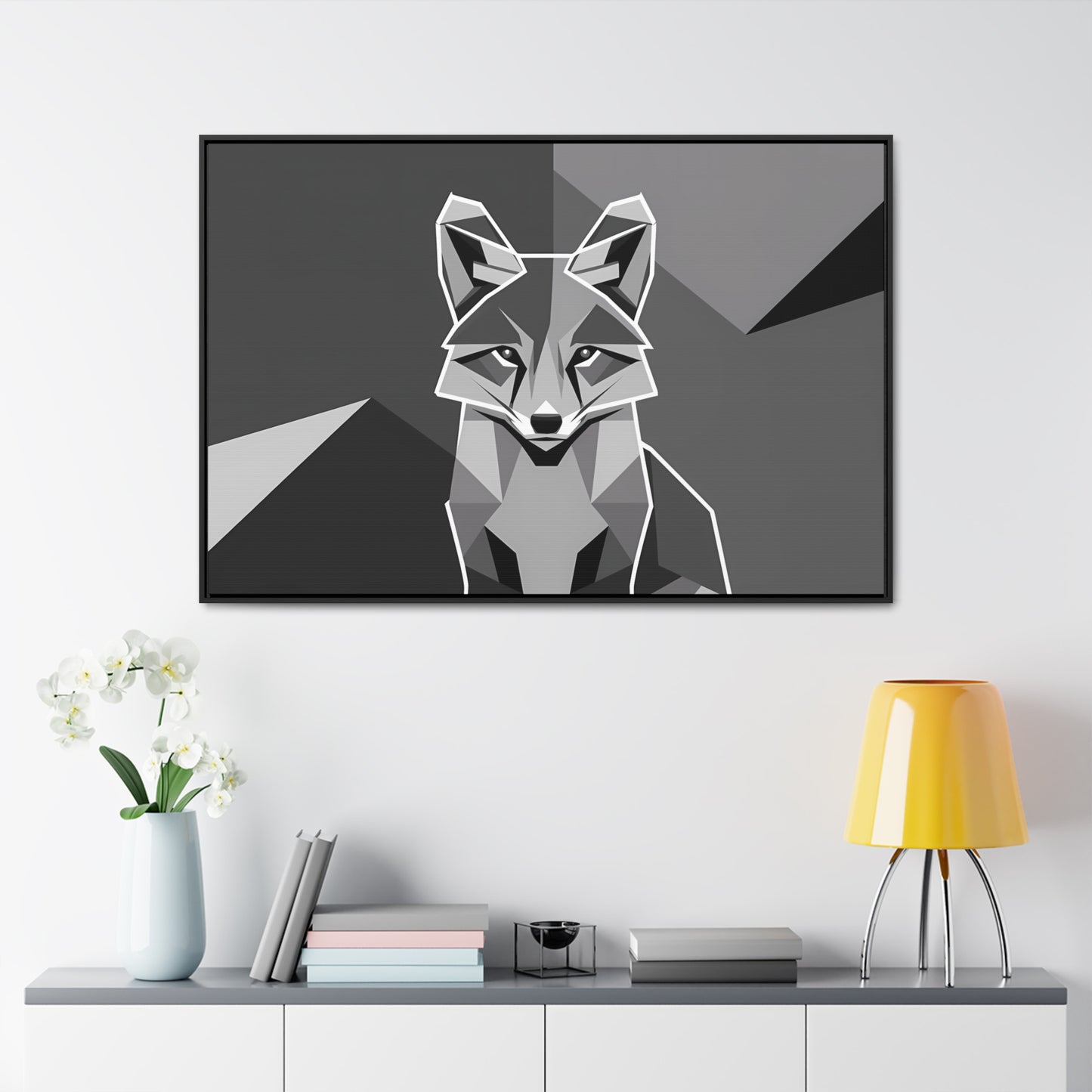"Geometric Fox in Monochrome" - Gallery Canvas Wraps, Horizontal Frame