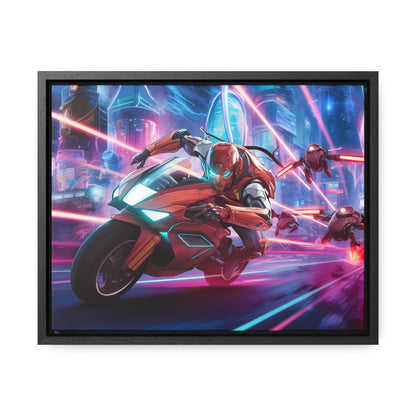 Neon Pursuit: Cyberbike Showdown - Gallery Canvas Wraps, Horizontal Frame