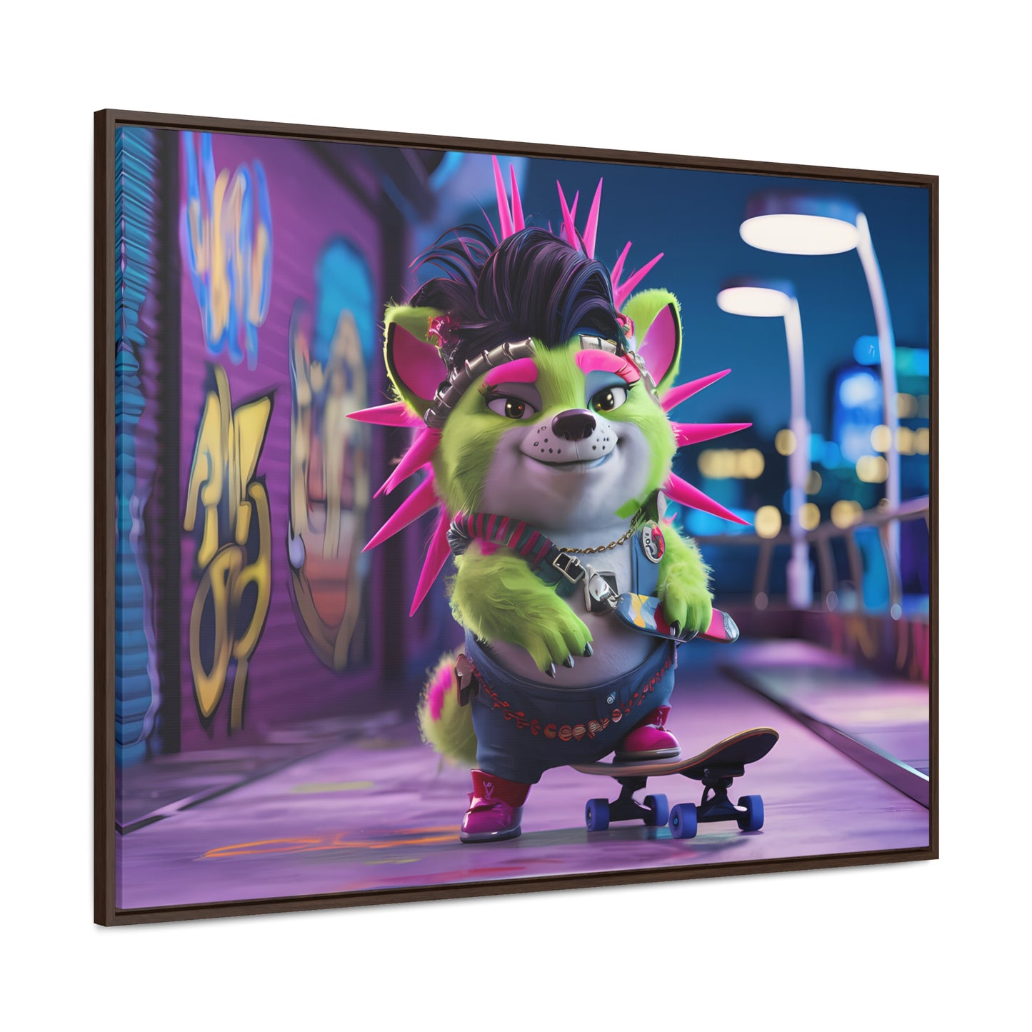 Punk Pup on a Neon Night - Gallery Canvas Wraps, Horizontal Frame