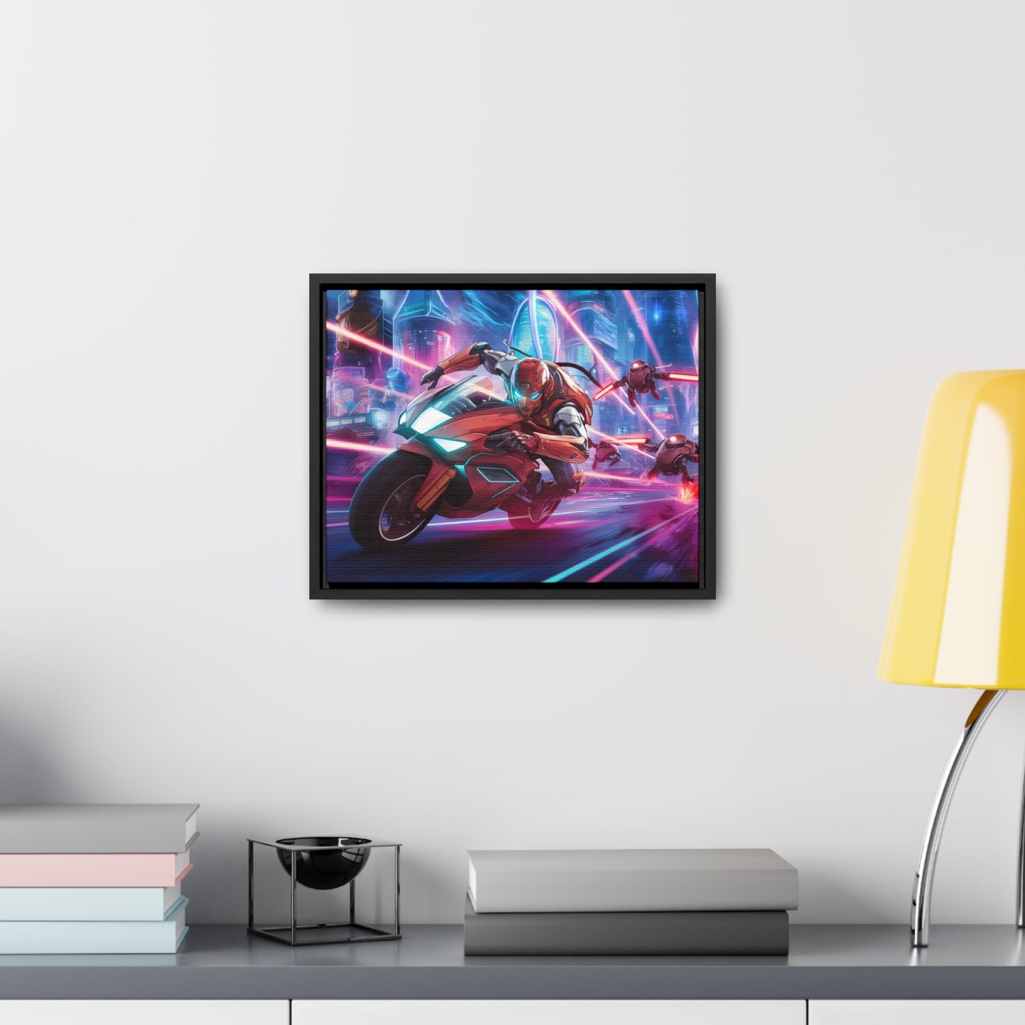 Neon Pursuit: Cyberbike Showdown - Gallery Canvas Wraps, Horizontal Frame