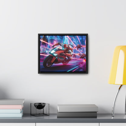 Neon Pursuit: Cyberbike Showdown - Gallery Canvas Wraps, Horizontal Frame