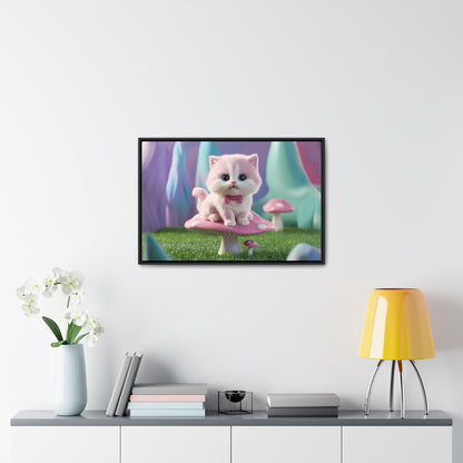 Whimsical Kitten on a Mushroom Throne - Gallery Canvas Wraps, Horizontal Frame